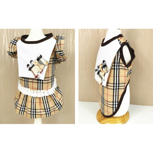 fashion dog clothing plaid striped pet dress skirt
